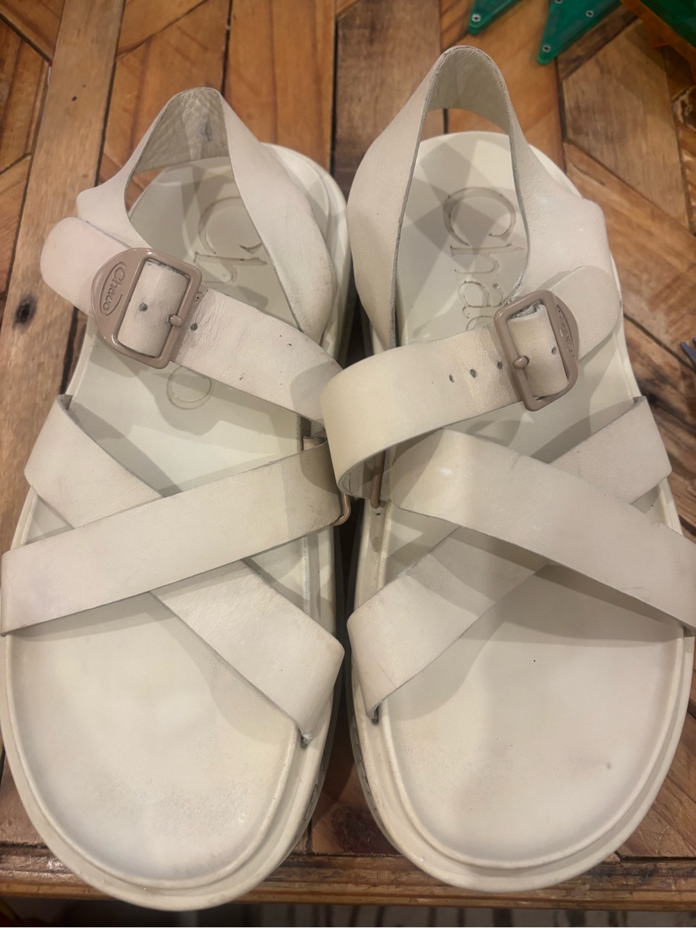 Chaco White Crisscross Leather Sandals